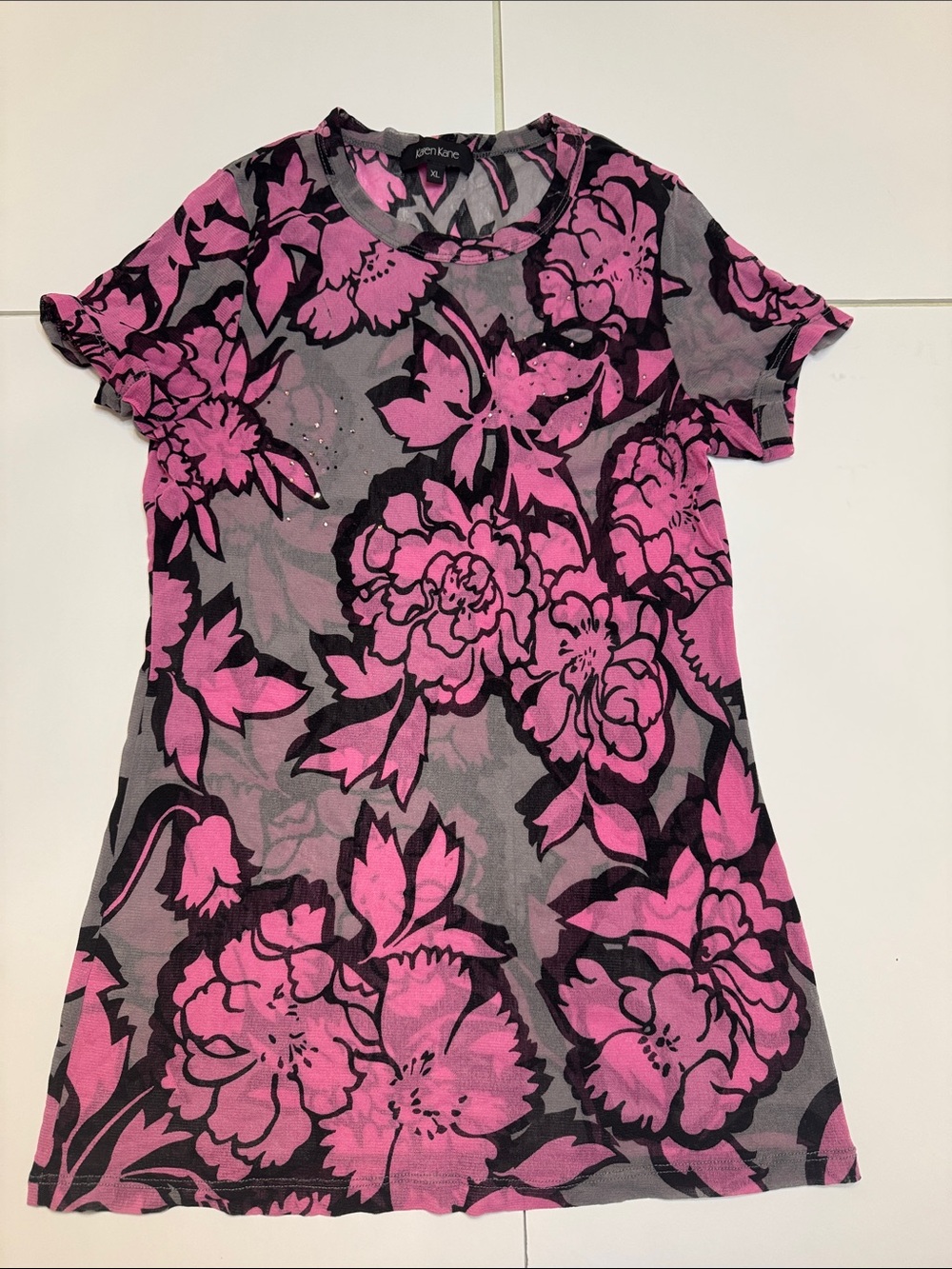 Karen Kane Pink & Gray Floral Print Top